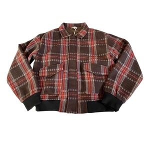 La Miel Plaid Lightweight Bomber Jacket Espresso Size S NWT